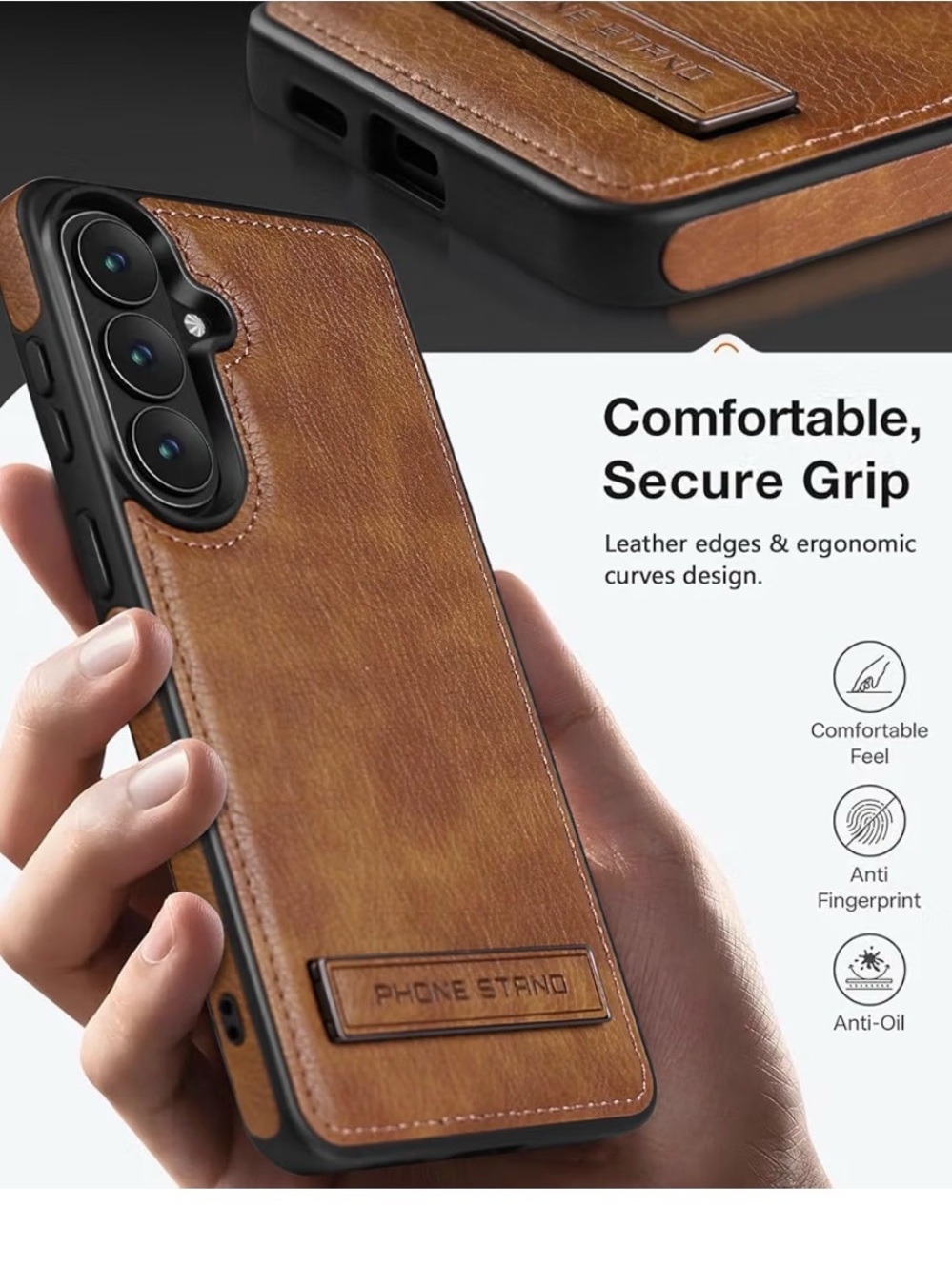 Samsung Galaxy S26 plus Leather case with stand protection brown NEW - Picture 5 of 8